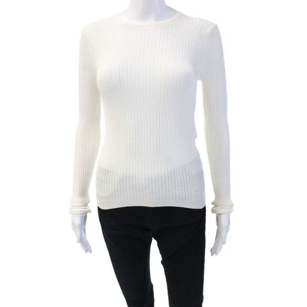 Dynamite Womens Long Sleeve Crew Neck Ribbed Knit Sweatshirt White Size XS